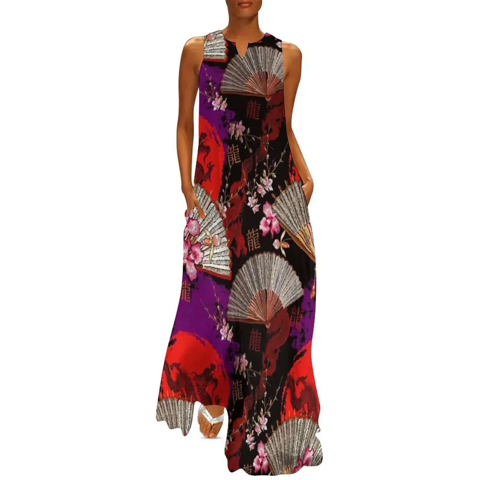 

Asian dragons pattern Long Dress prom dresses wedding dresses for parties Women's summer long dress fairy dress