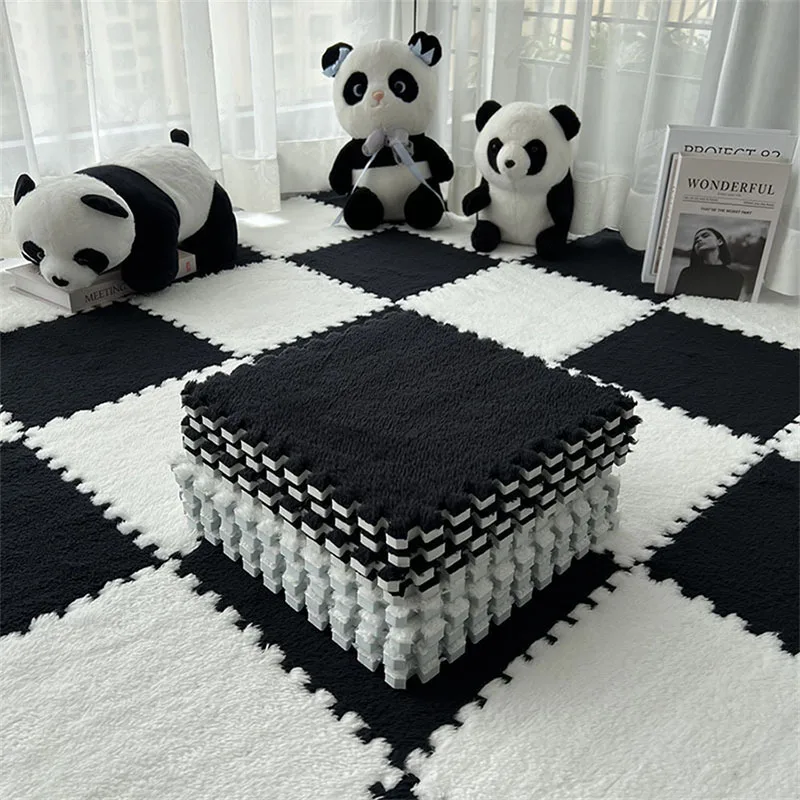 5/10Pcs 30X30Cm Square Jigsaw Mat Soft Solid Color Stitching Carpet for Living Room Sofa Non-Slip Easy-To-Install Plush Footpad