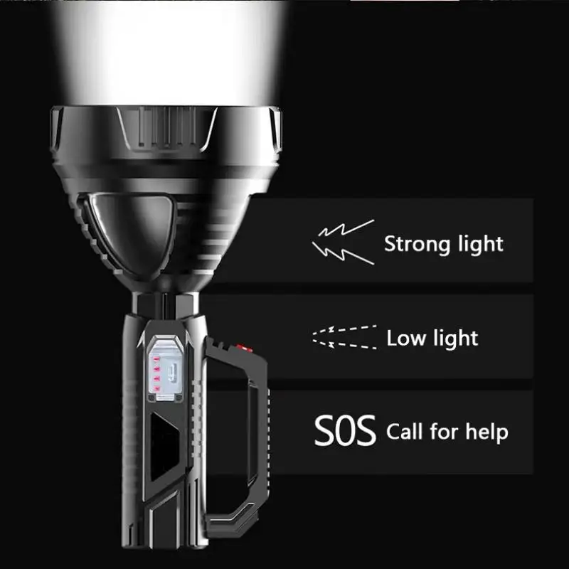 Strong light portable flashlight USB rechargeable ABS outdoor fishing camping LED multifunctional home searchlight hand lamp