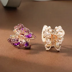 Pinza de pelo pequeña de mariposa con diamantes de imitación para mujer y niña, horquilla brillante con purpurina, pinza de cola de caballo, accesorios dulces