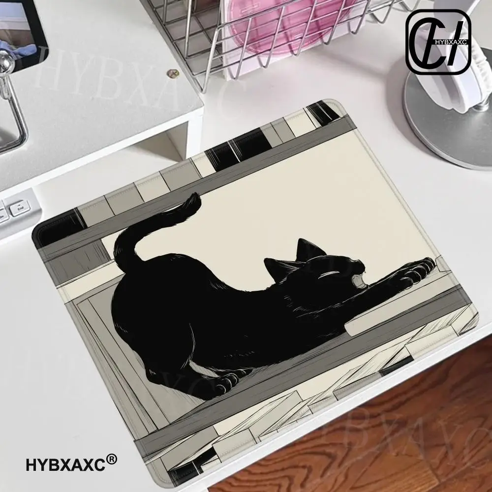 HYBXAXC Black Cat Mousepad Small Office Computer DeskMat Table Keyboard Big Mouse Pad Laptop Cushion Non-slip Deskpad Home Decor