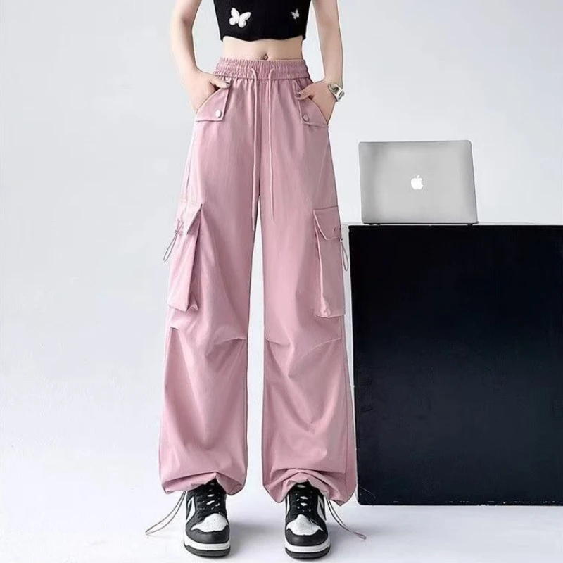 

2026 Women's Cargo Pants Oversized Pocket Distressed Style High Waist Loose Fit Street Sport Pants