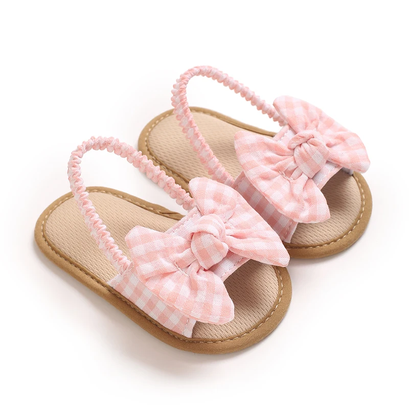 Sweet Beauty Baby Baby Beach Sandals 0-18M Cute Bow Grid Soft Bottom Anti slip Casual Versatile Sneaker