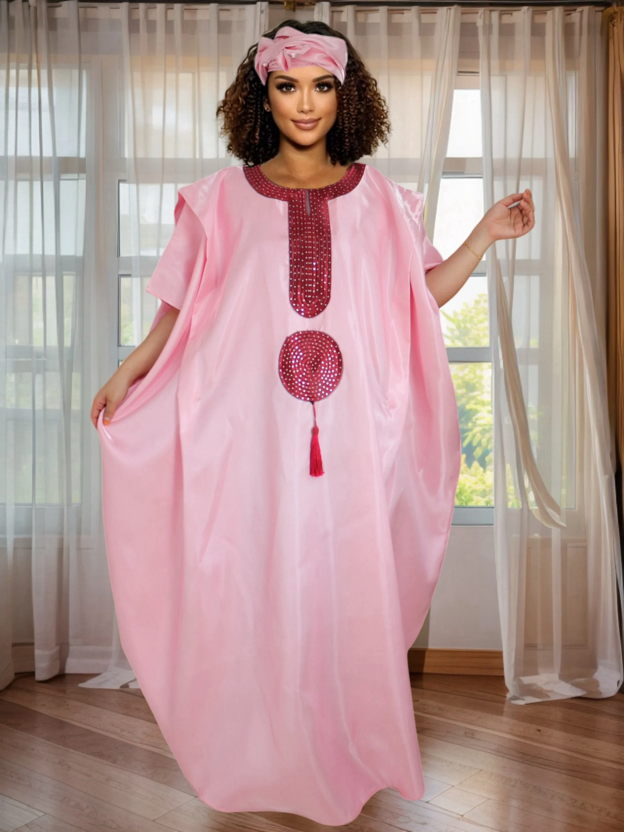 Floral Embroidered Dress Plus Size African Party Dresses for Women Loose Oversize Sundress Robe