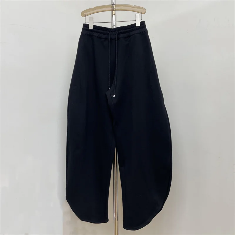 

Women's pants Spring 2026 new elastic waistband drawstring wide leg pants pure cotton sports pants Lower slit curved sweatpants