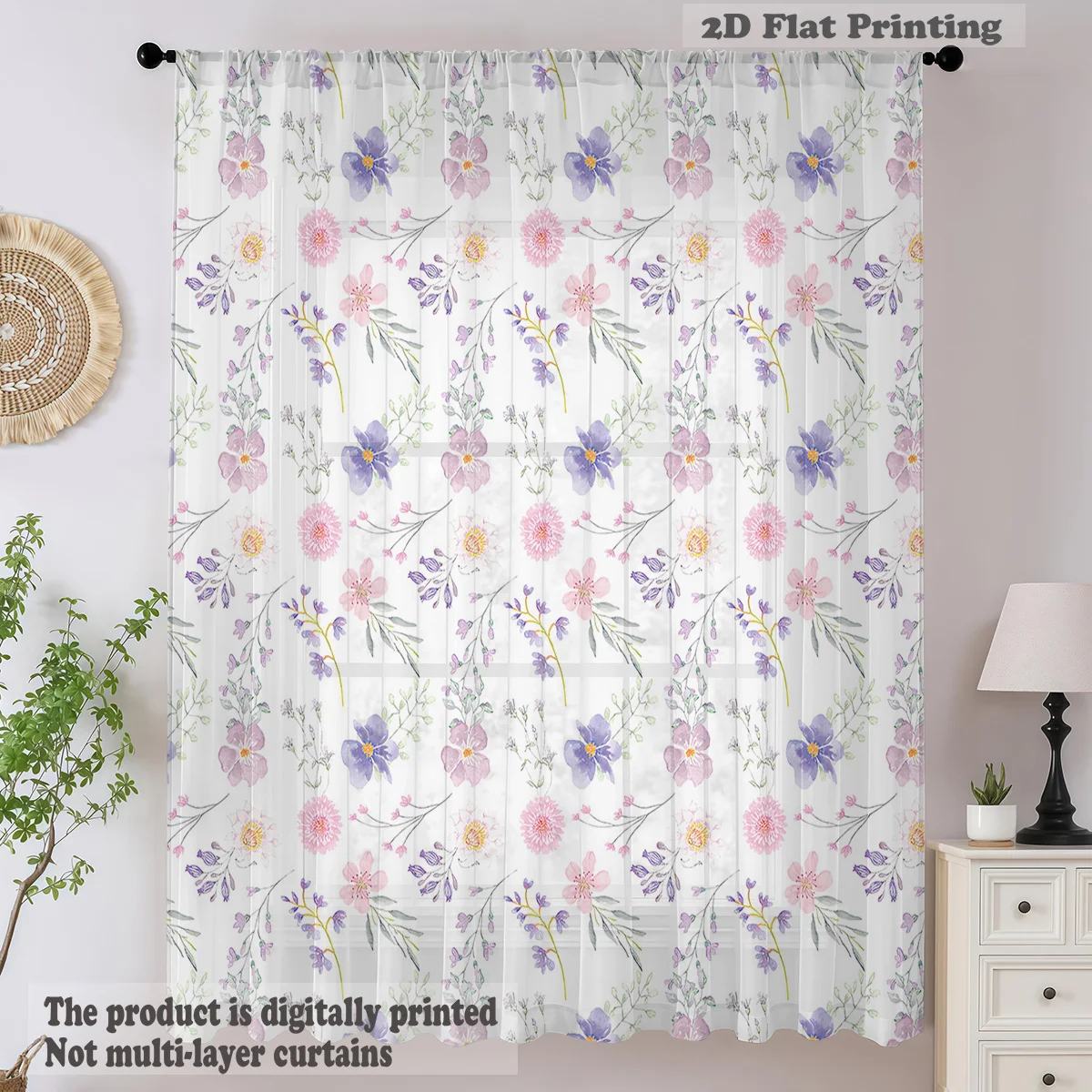 قطعة واحدة نافذة نمط الأزهار الستار شير الطازجة لينة ضوء البلد النمط الفرنسي الشمال يشعر قضيب جيب نافذة لوحة