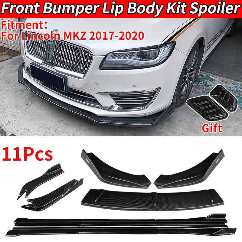 Car For Lincoln MKZ 2017-2020 Front Spoiler Splitter Bumper Lip Lower Guard Plate Trim Blade Body Kit Protector Side Skirts ABS