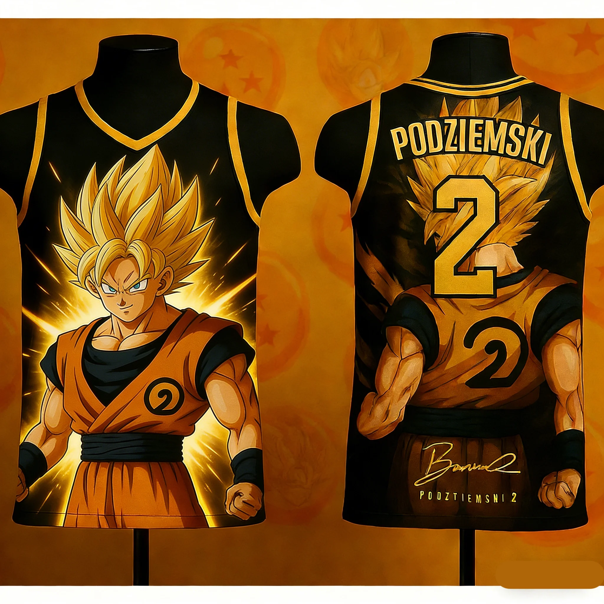 

Basketball Vest Dragon Ball Super Saiyan Men's Basketball Jersey Bradlin Pozimski # 2 Jersey Set Kids' Lyku Basketball Vest