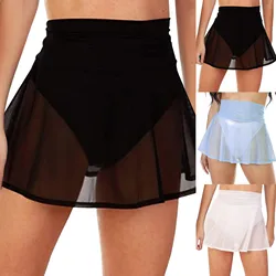 2024 Women A-Line Rave High Waist Mini Skirts Summer Solid Color See Through Fishnet Short Pleated Skirt Festival Clothes