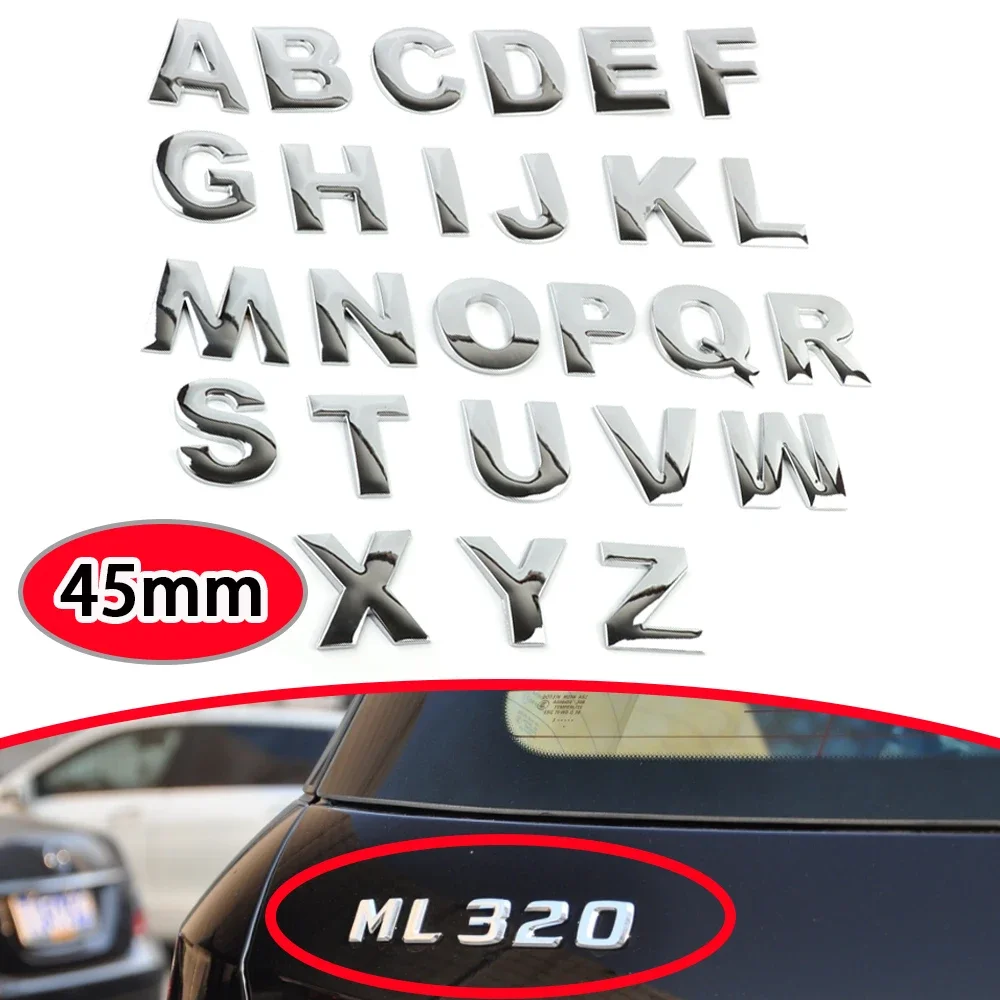 45MM 3D Metal Alphabet Silver Badge Chrome Silver Letters Automobiles Car Accessories Stickers Emblem Chrome Car Sticker