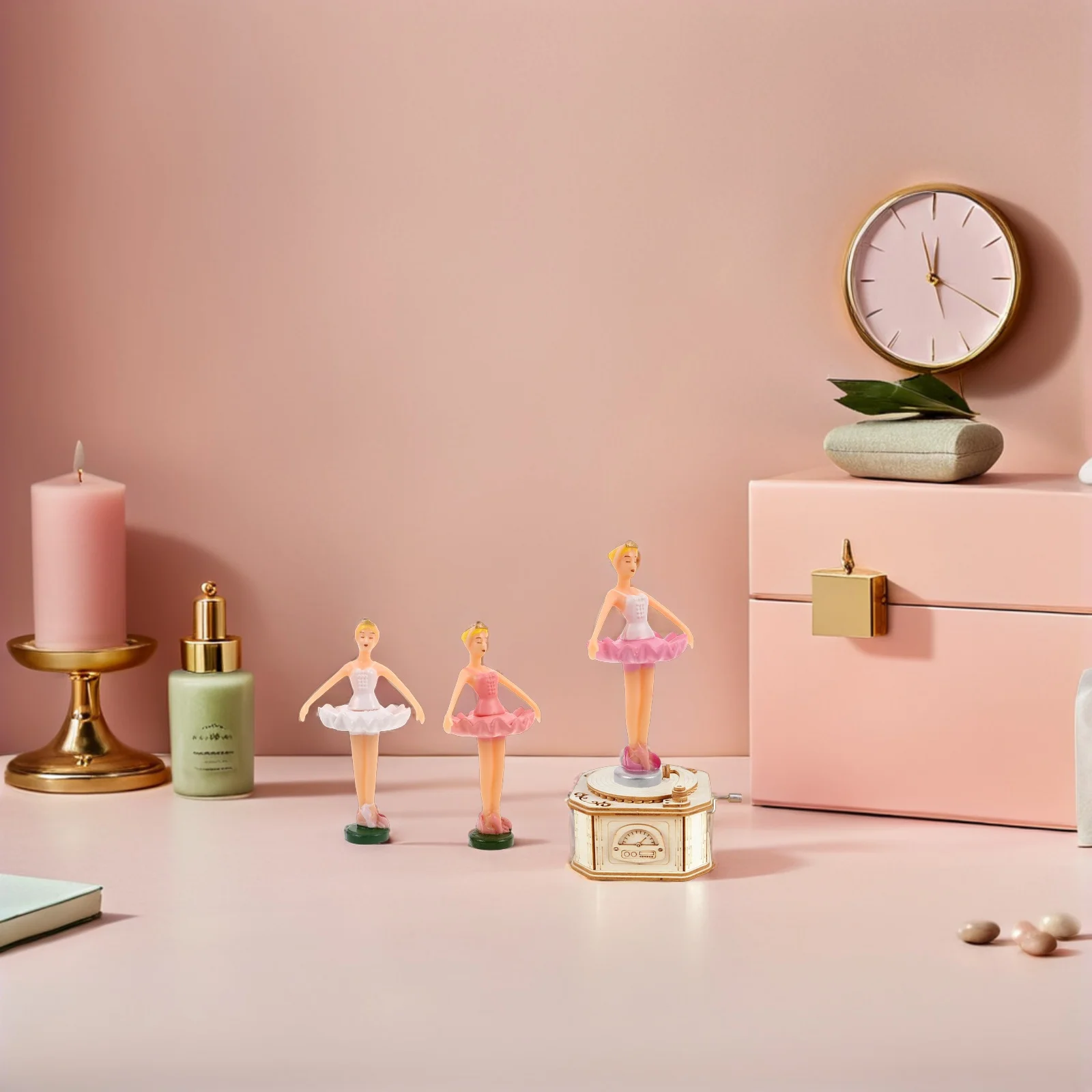 Caixa de música 6 peças: dançarina de balé, ornamento giratório automático para decoração de mesa, topper de bolo, conto de fadas, peça central de festa