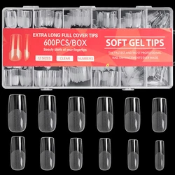 600 Pcs Square Nail Tips Artificial Full Cover Nail Tips Soft Clear Gel Nail Tips 12 Sizes Acrylic Square Press on Nails