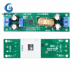 Módulo convertidor reductor ajustable, regulador de voltaje de potencia, rectificación sincrónica, DC-DC, 6,5 V-60V a 1,25 V-30V, 5A