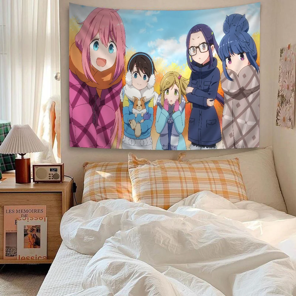 Yuru Camp Tapestry Anime Tapestry Hanging Tarot Hippie Wall Rugs Dorm Wall Hanging Sheets