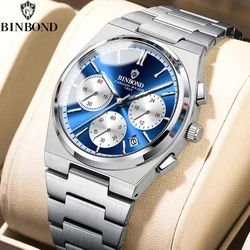 BINBOND Men's Fashion Atmosphere Three Eyes Six Needles Chronograph Watch Night Glow Multi Functional Fashion Men Business Watch