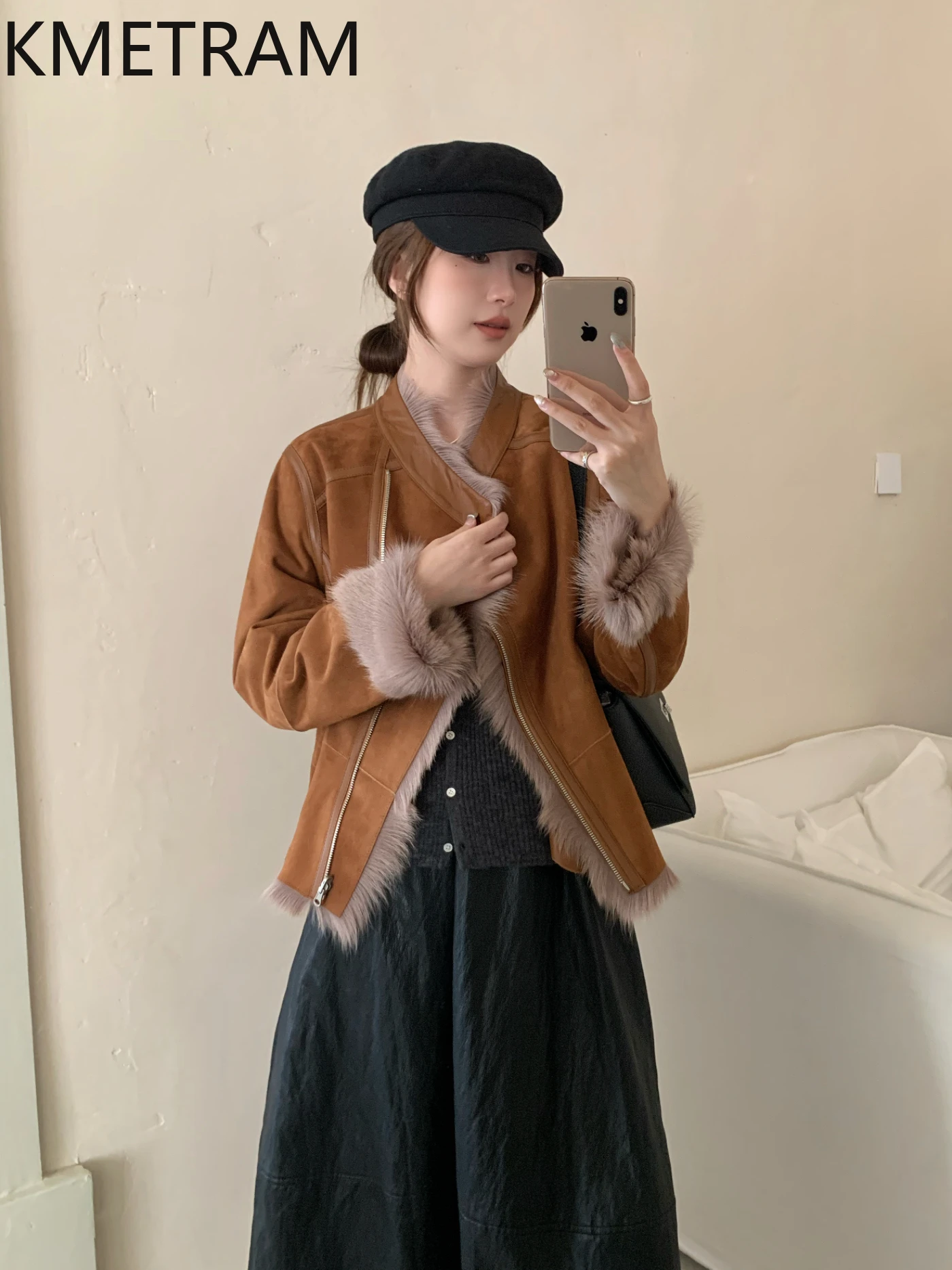 Kurtka damska z prawdziwej koziej skóry z wełną, krótkie futrzane kurtki, nowości 2025, płaszcze zimowe, odzież damska, шуба