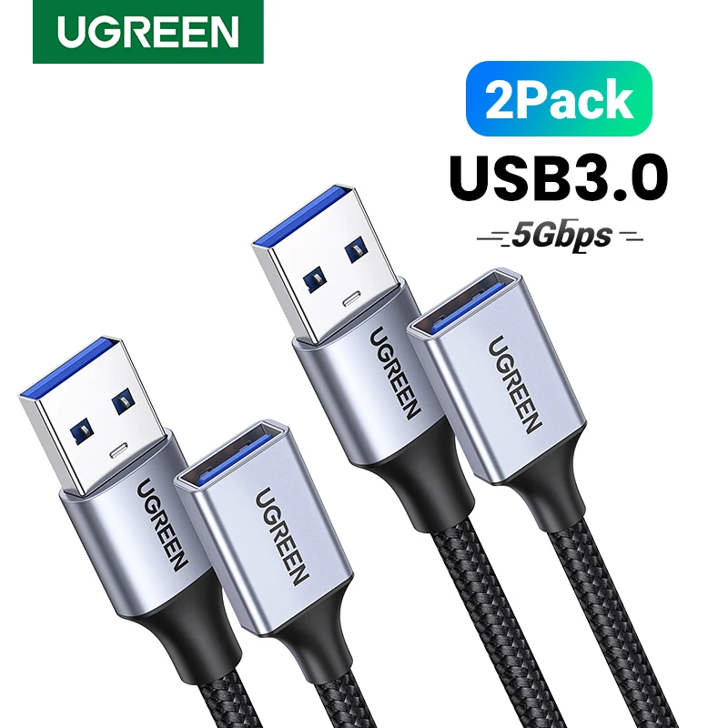 Ugreen 2Pack Kabel USB 3.0 Przedłużacz USB Kabel męski do żeńskiego danych Przedłużacz USB3.0 do PC Przedłużacz USB