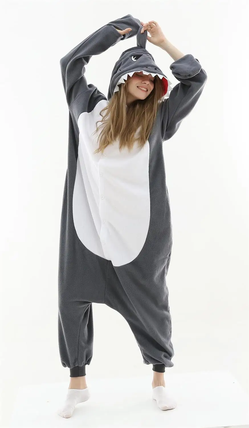 

Kigurumi Adult Pyjamas Cosplay Costume Grey Shark Onesie Sleepwear Homewear Unisex Pajamas Party Clothing pijama masculino