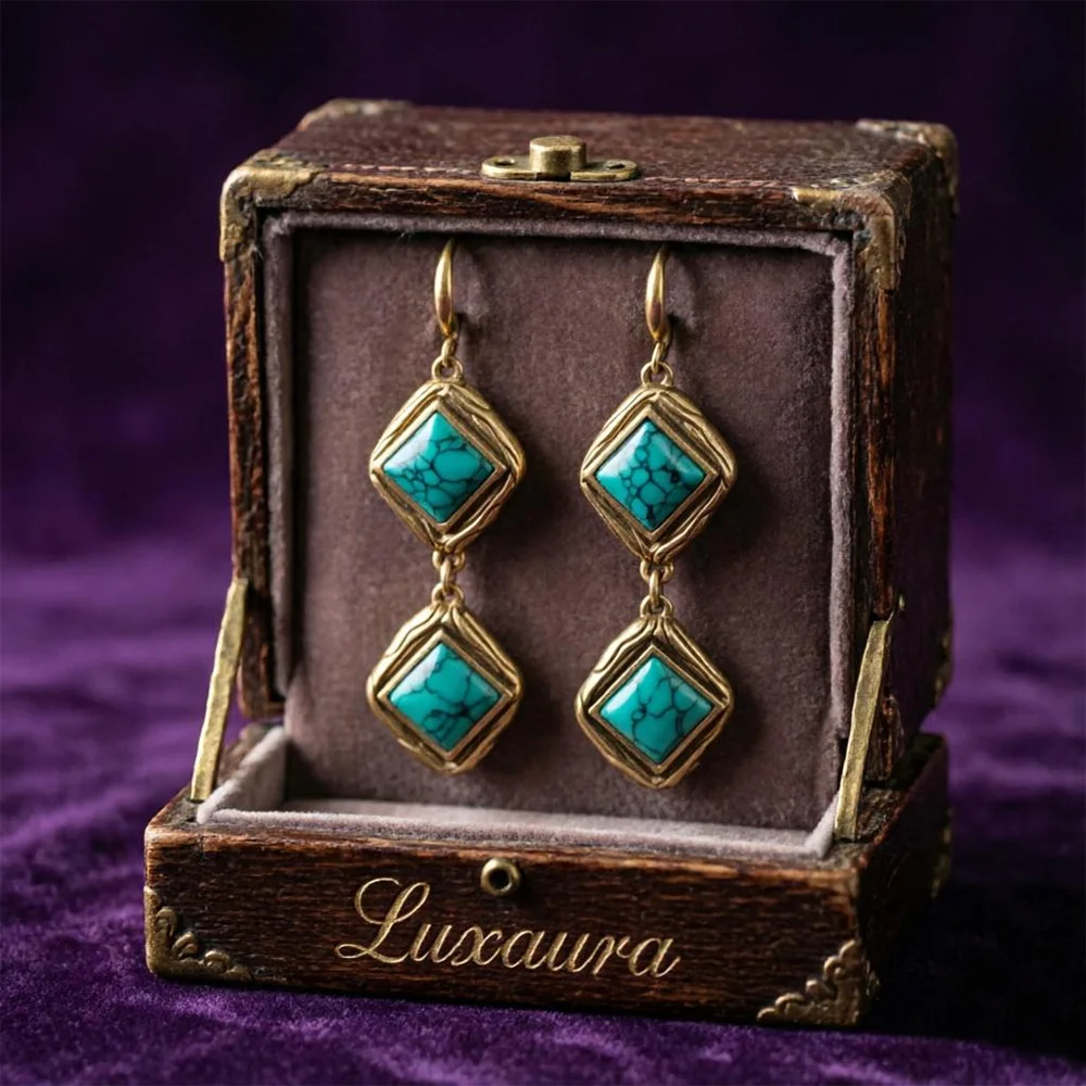

Vintage jewelry fashion classic gold blue turquoise diamond design paired with bohemian style female earrings
