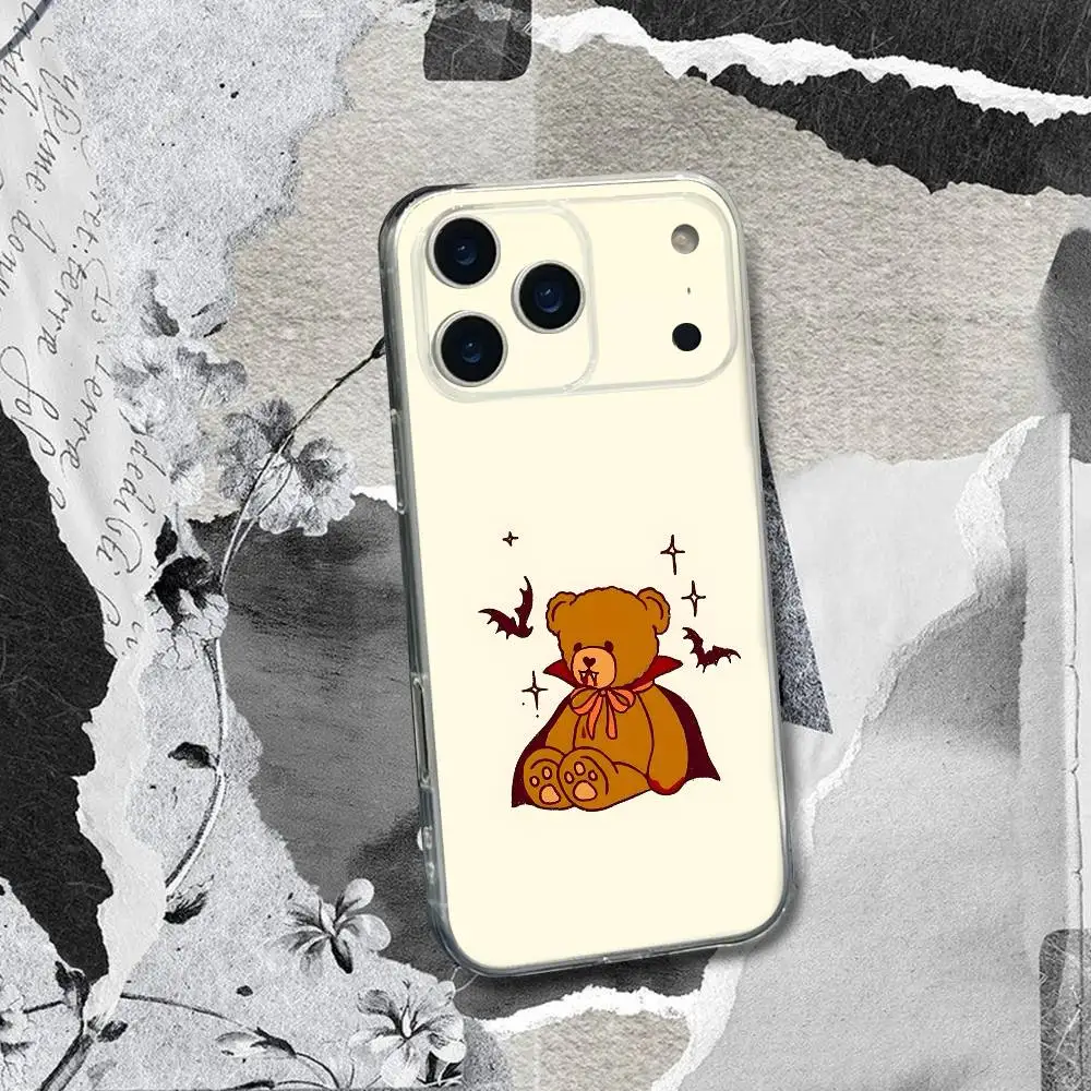 Custodia per telefono Halloween Cute Pumpkins Bear per iPhone 17,16,15,14,13,12,11 Pro,Max,Plus,X,XS,XR,SE4,E Mini Cover morbida trasparente