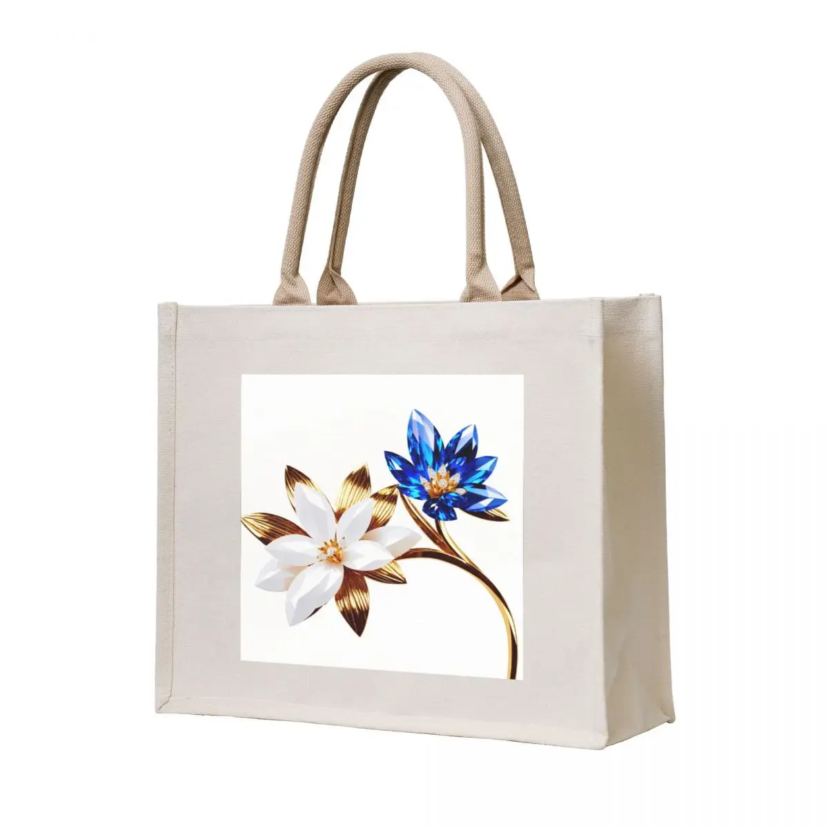 

Blue and golden flower jewellery with diamonds Tote Bag shopper bags canvas tote bag Women's bag cloth woman