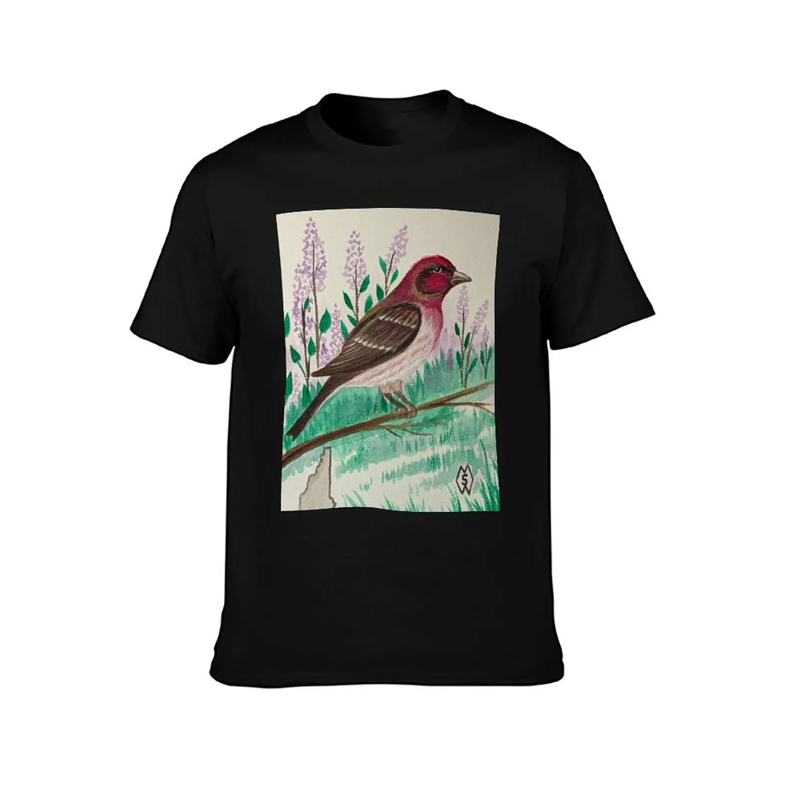 New Hampshire state bird and flower the purple finch and purple lilac T-Shirt Summer Casual Cotton Tee Vintage Graphic Print