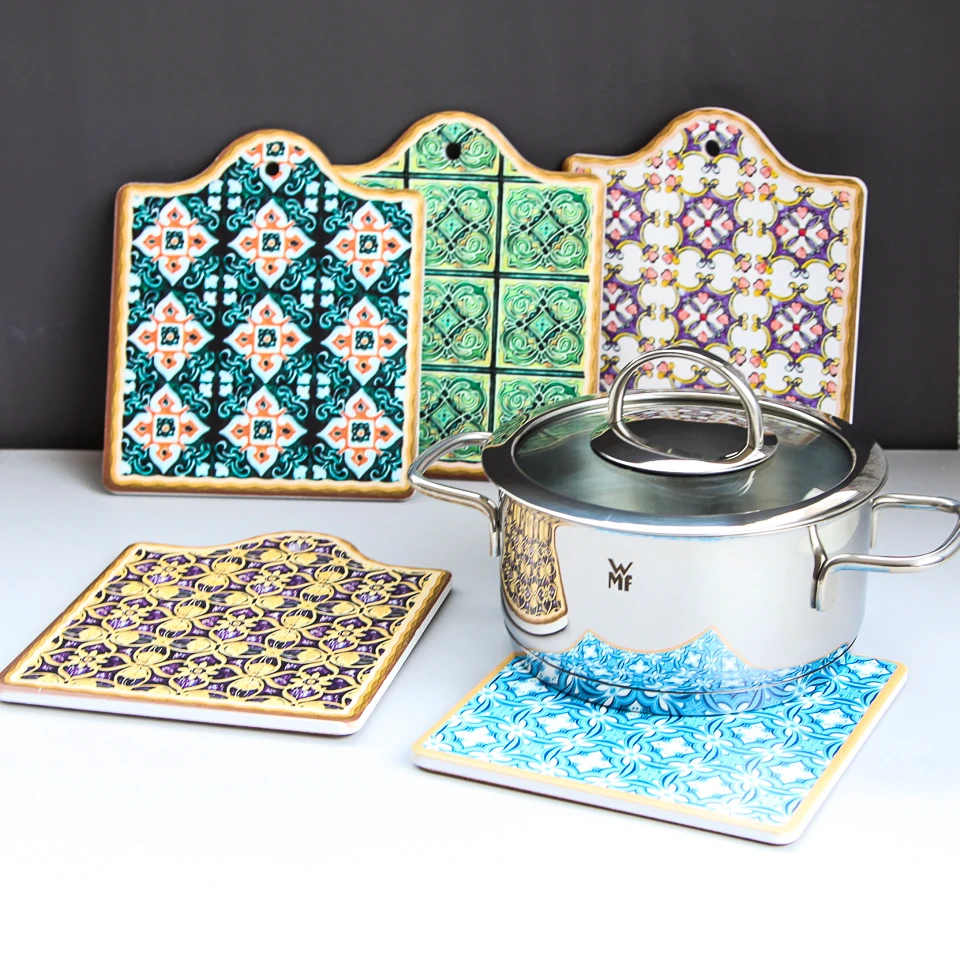 Moroccan Exotic Wind Ceramic Placemat Pot Pad Plate Heat Insulation Mat Retro Tile Placemat Gourmet Shooting Props Free Mail