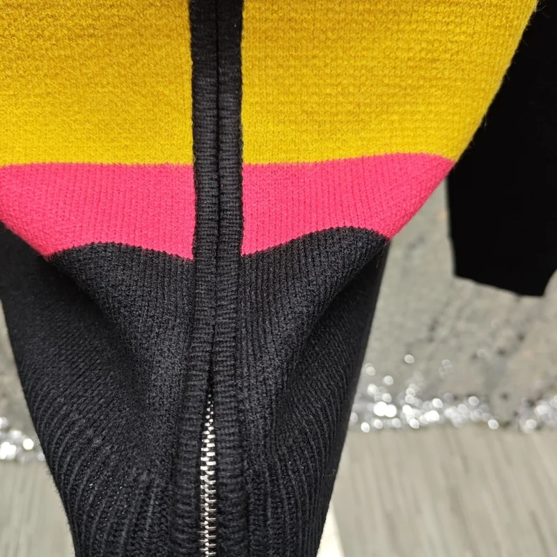 

Autumn And Winter New Long Sleeve Letter Patchwork Color Straight Women's Jackets Round Neck Night Club Fashion Knitted Coats