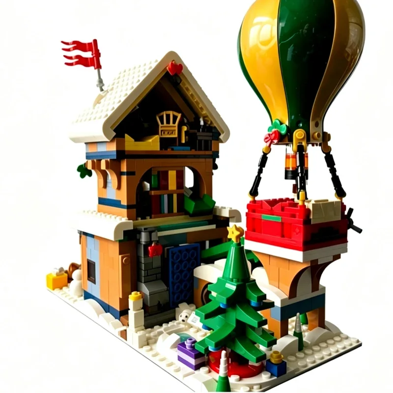 City Street View Model MOC Building Bricks Winter Themed Post Office Modular Technology Toys Suit Display Christmas Gift