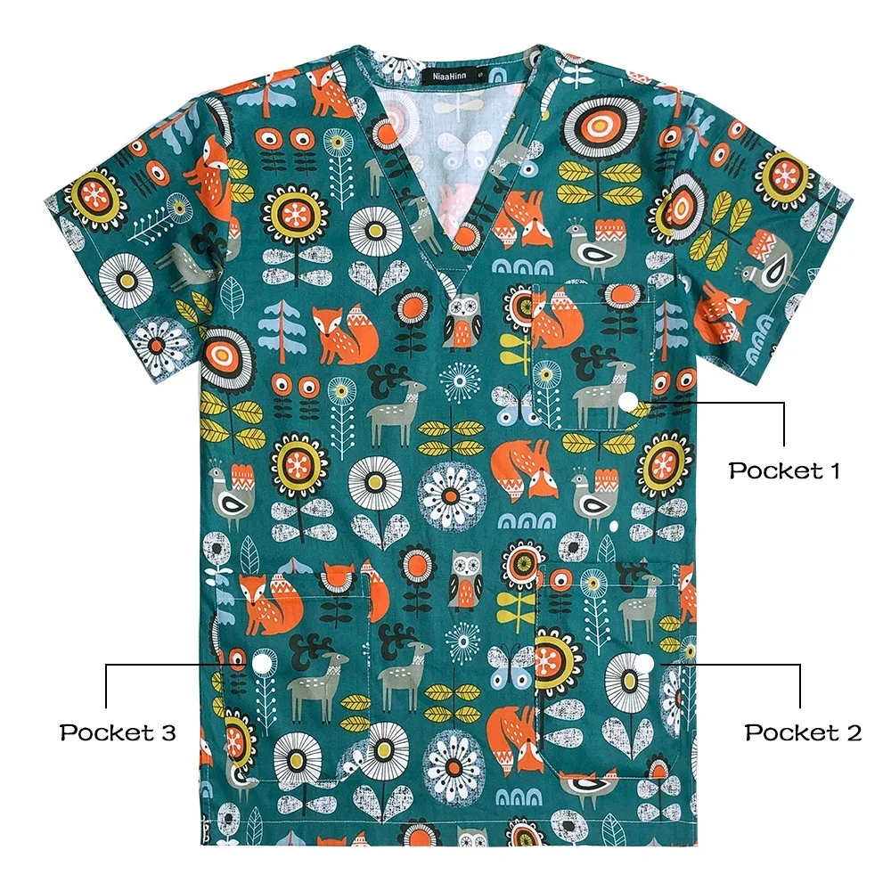 Bella stampa scrub Top donna Cartoon Cotton Dental Clinic Hospital Doctor abbigliamento da lavoro uomo giacca a maniche corte all'ingrosso