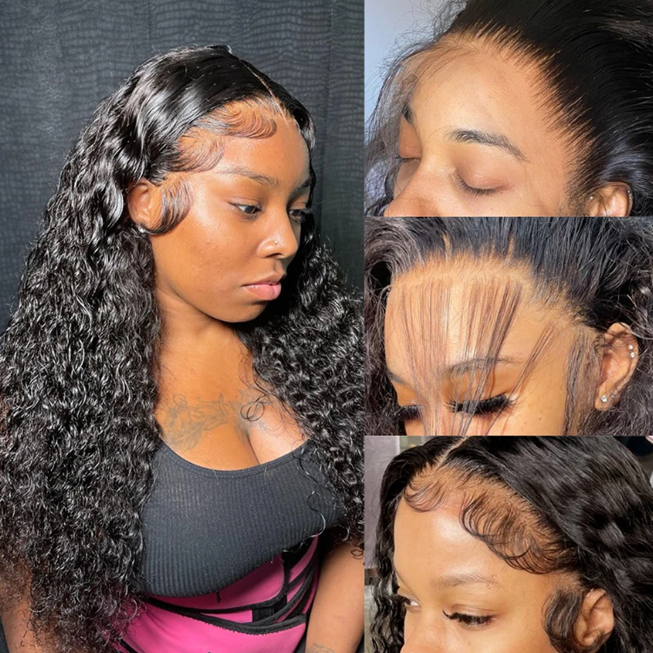 Desgaste e vá Glueless Water Wave Lace Front Wig molhado e ondulado perucas de cabelo humano indiano pronto para ir solto profundo encaracolado para mulheres negras