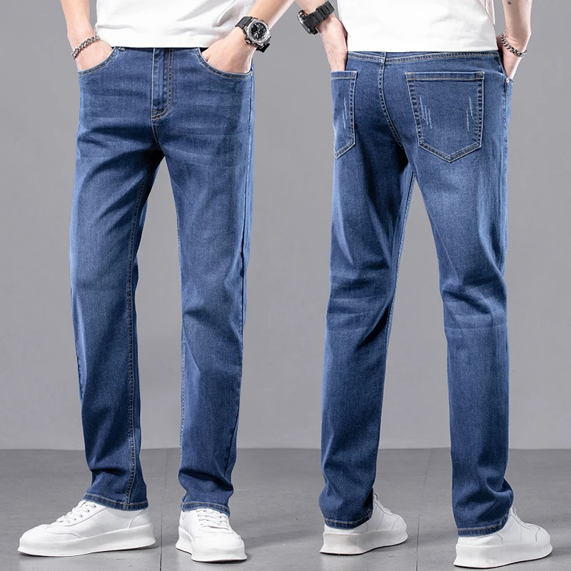 Spring/Summer Elastic Jeans Men's Business Straight and Versatile Pants Streetwear  Jeans For Men Cargo Pants