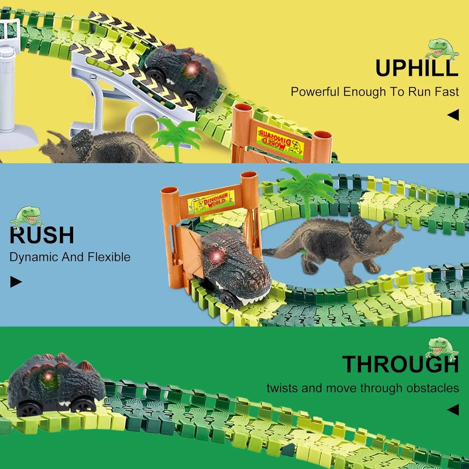 Dinosaurusspeelgoed Creëer een dinosauruswereld Road Race Flexibele spoorspeelset en 2 STUKS Coole dinosaurusauto voor jongensmeisjes Kerstcadeau
