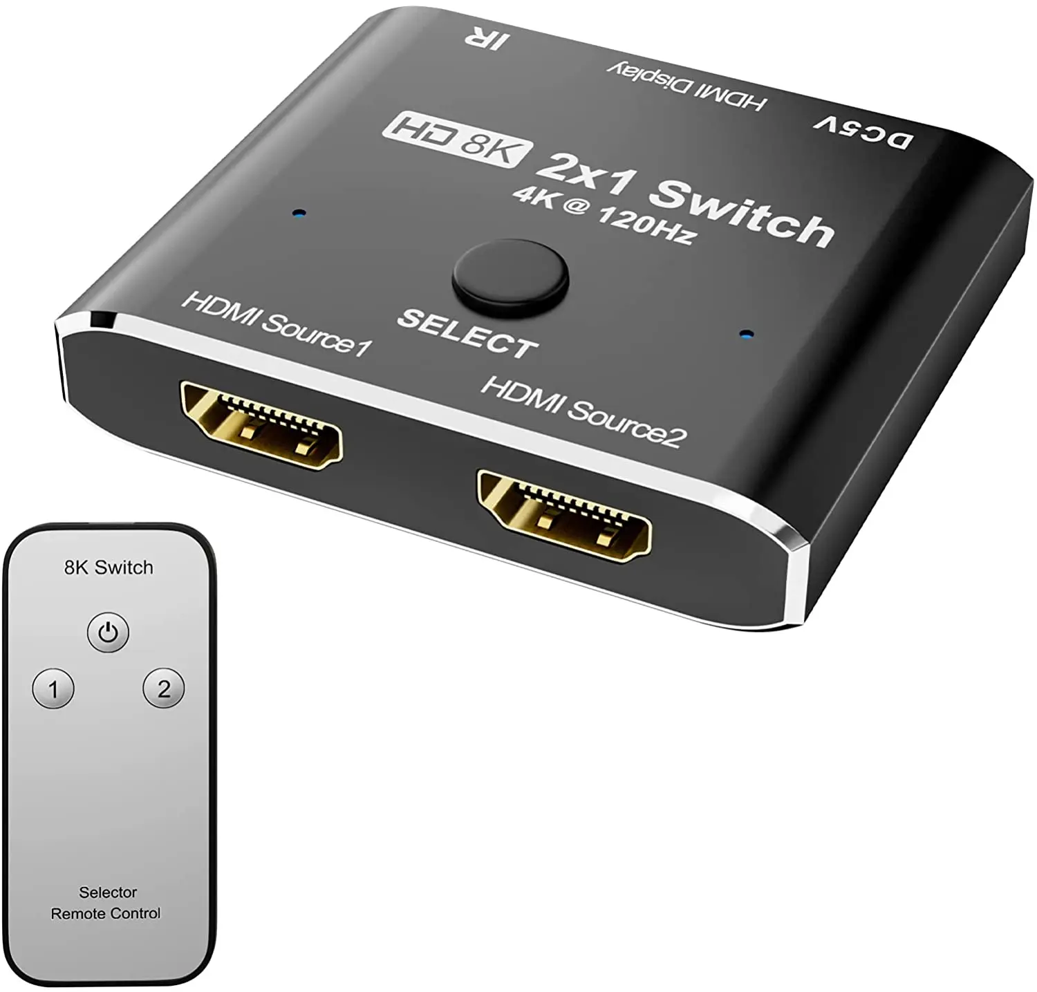 CABLEDECONN HDMI 2.1 8K Switch with Remote Control Directional 2in 1out 8K@60Hz 4K@120Hz Converter High Speed 48Gbps