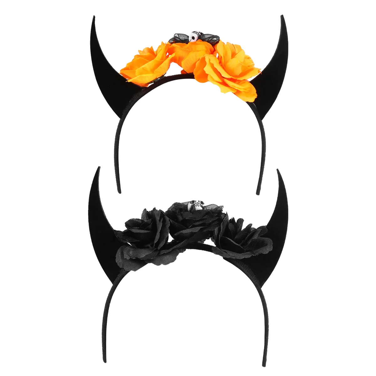 2 Pcs Head Bands Halloween Horn Headband Decor Skull Decorate Black Fabric Hair Costume Hairbands