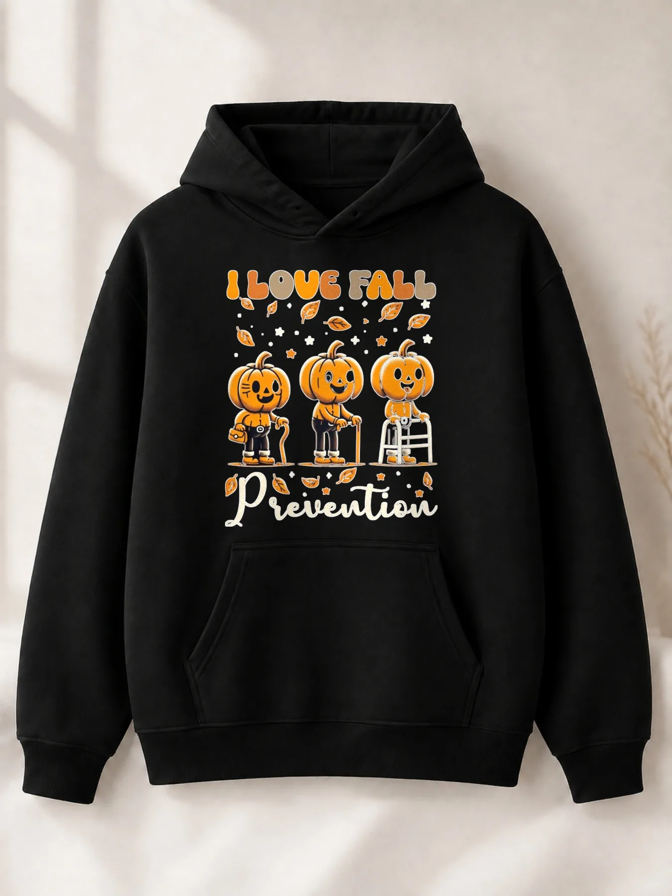 Cute Cartoon-Style Men's Hoodie I Love Anti-Fall Pumpkin Character Autumn Gift Suitable for Elderly Men and Seniors