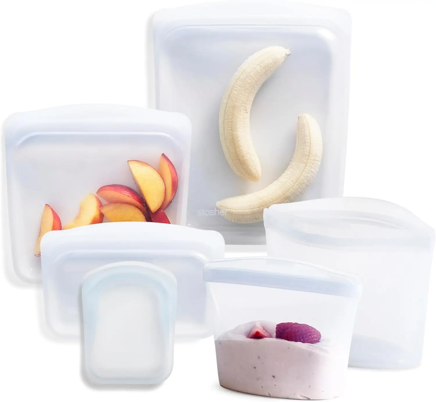 6-Pack Reusable Silicone Storage Bags, Microwave & Dishwasher Safe, Eco-Friendly Food Containers for Freezer and Sous Vide