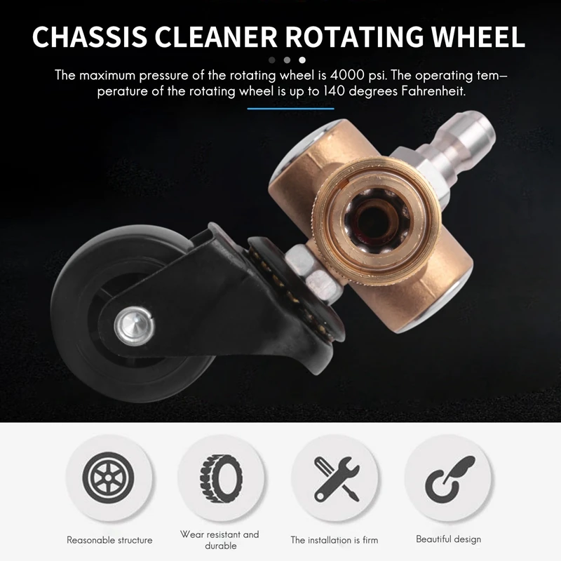 Undercarriage Cleaner Swivel Wheel For Pressure Washer, Underbody Car Wash, 1/4 Inch Quick Connector, 4000 PSI