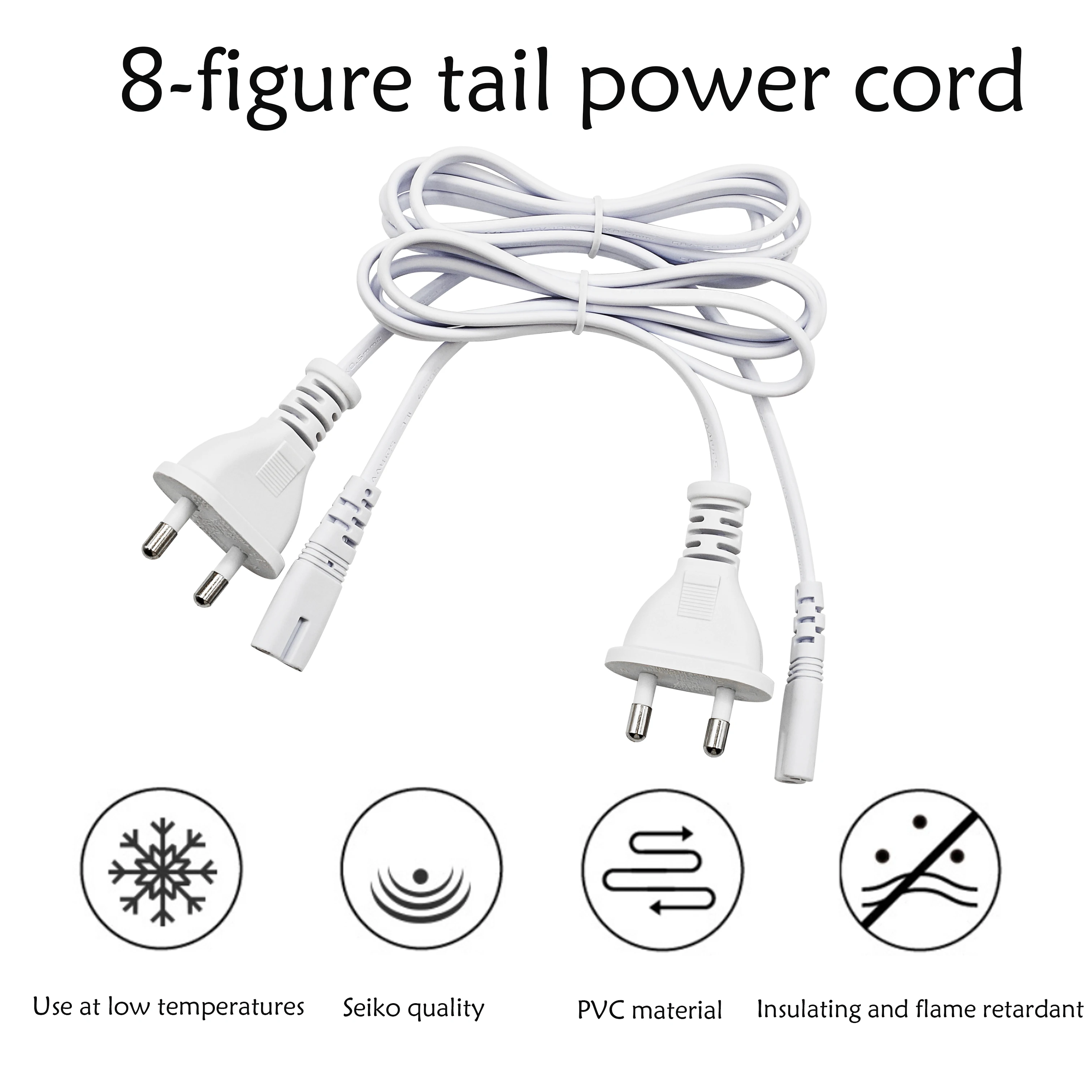 2pcs VDE Certificated 10A 250V AC Laptop Extension Cable C7 EU Power Cord 2 Pin European Standard Plug Male CEE Home Appliances