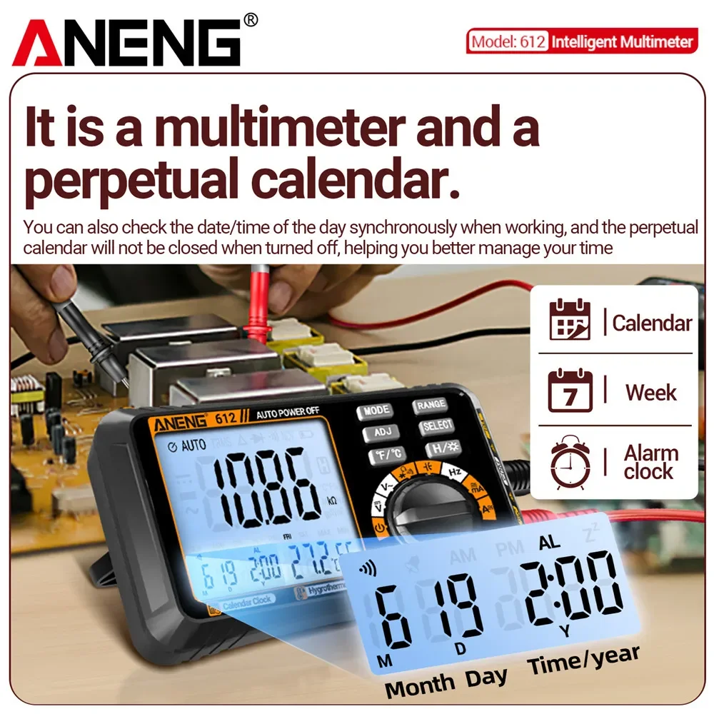 Imagem -03 - Aneng 612 Multímetros Digitais Inteligentes Capacitância de Tensão Corrente ac dc Medição Profissional Multimetro Test Tools