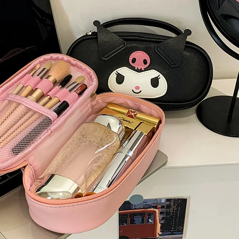 Sanrio Cinnamoroll Makeup Bag Kuromi Melody Cute Cosmetic Storage Bag Large Capacity Travel Wash Pouch Student Pencil Case Bag