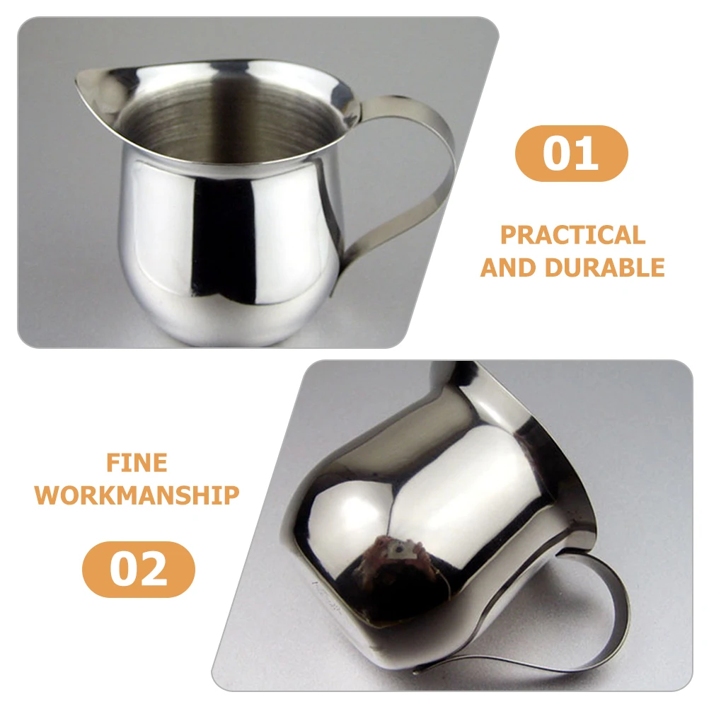 

2pcs Stainless Steel Milk Cup Coffee Pitcher Ounce Cup Home Bar Kitchen Frothing Container Jar Heat Resistant Modern Design Bar