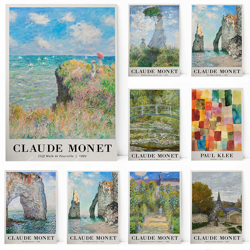 Landscape Cliff Walk Madame Monet Son Bridge Pond of Water Travel Poster and Canvas Printing Oil Wall Art Picture for Home Decor