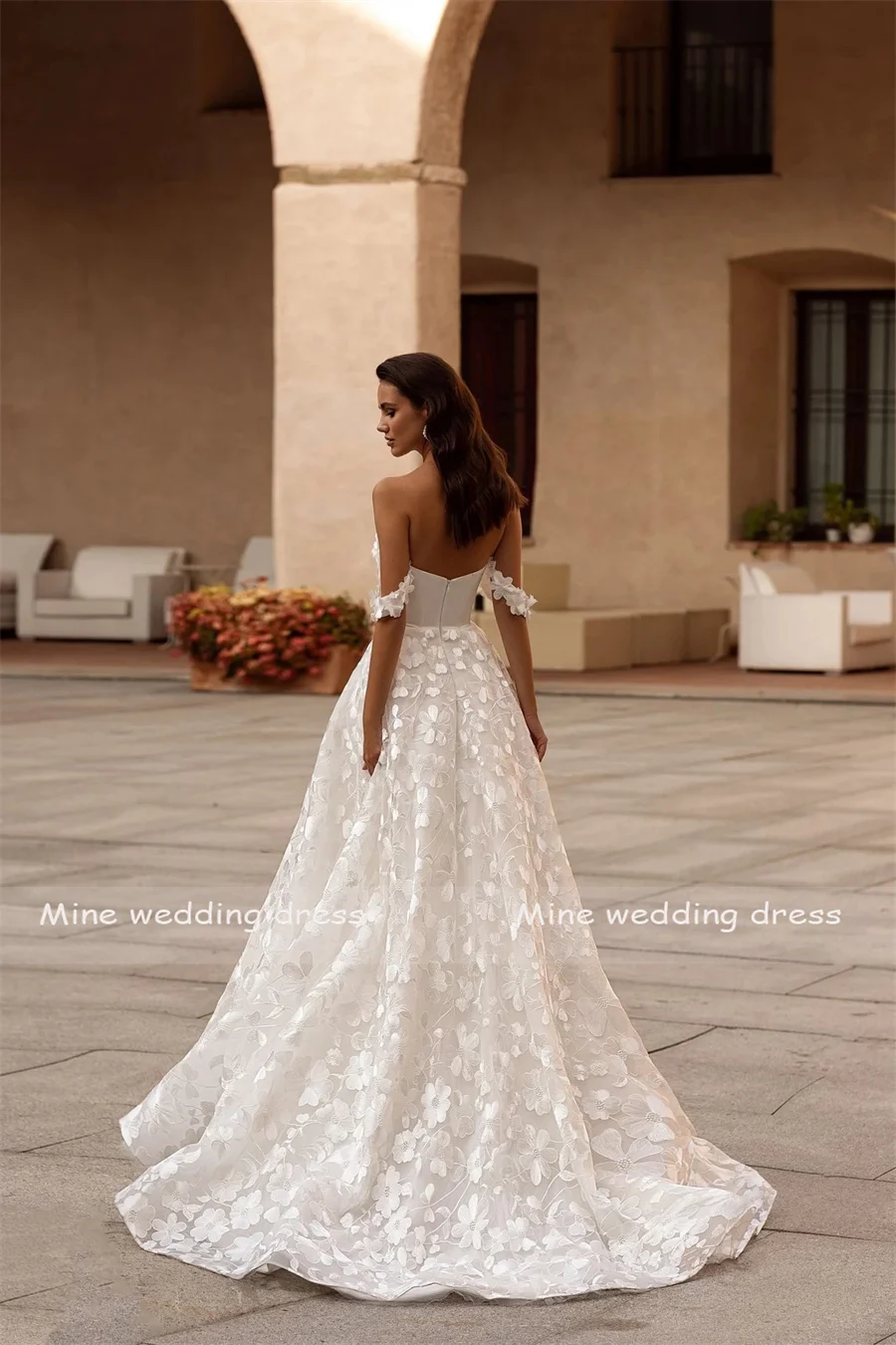 Raso di lusso con spalle scoperte per Top in pizzo Fabirc per gonna abito da sposa con maniche a berretto senza schienale e abiti da sposa con cerniera