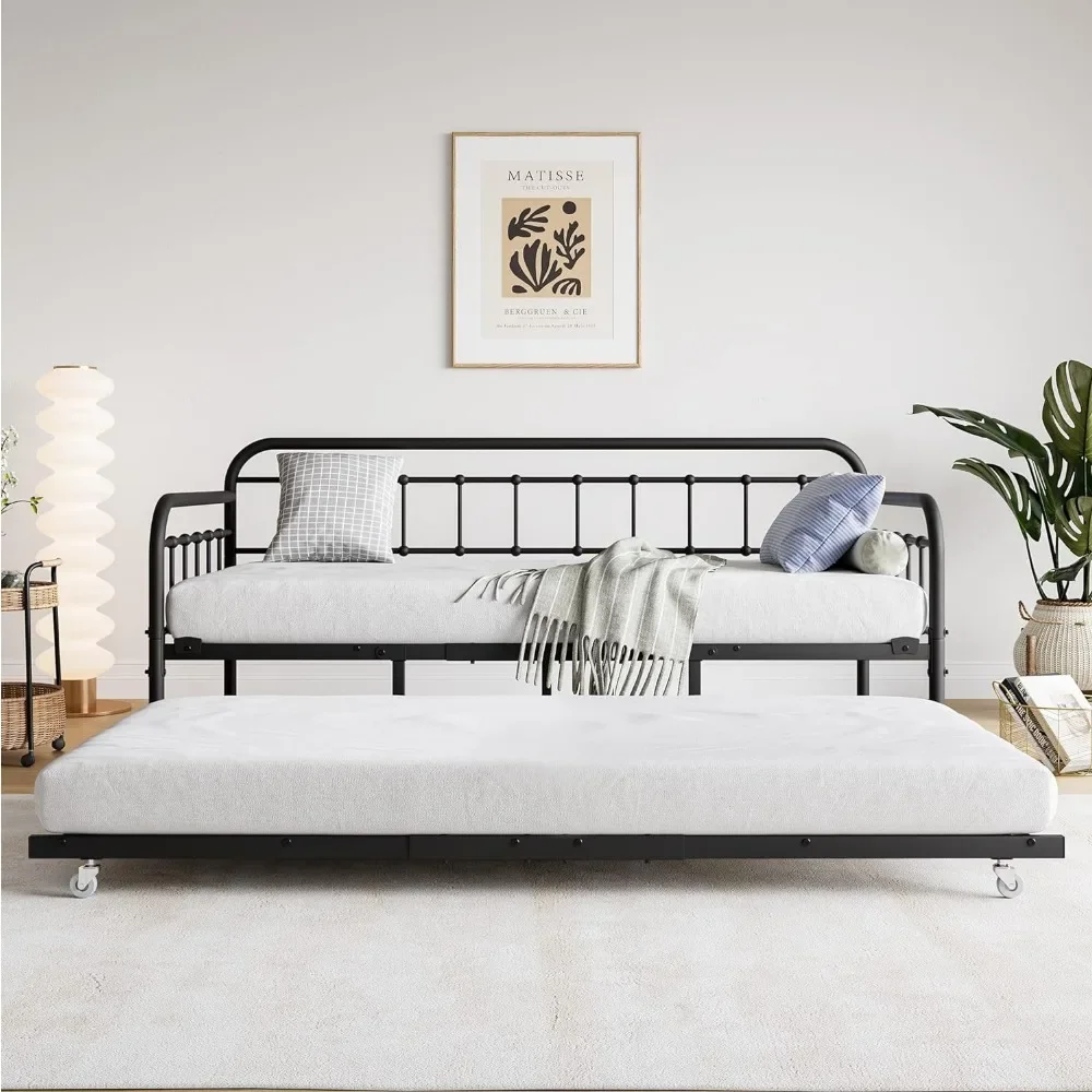 Metall Daybed Rahmen Twin Größe mit Stahl Lamellen Plattform Möbel, schwarz…