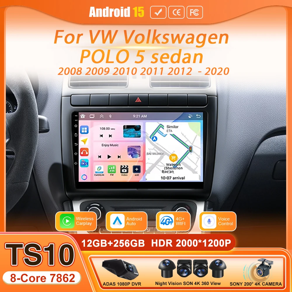 Android For VW Volkswagen POLO 5 sedan 2008 - 2020 Auto Car Multimedia Radio Stereo  Player Audio Screen  Navigation GPS 2din BT