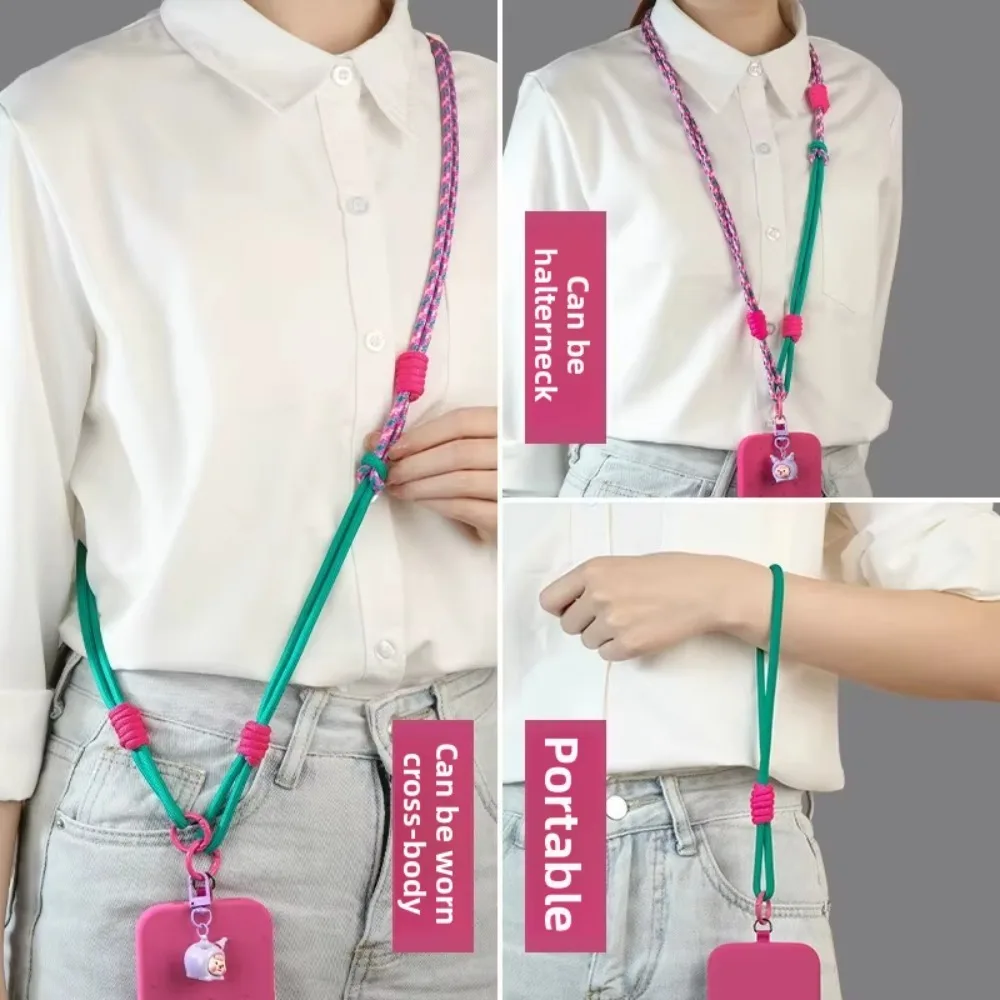 Cordão universal 2 em 1 ajustável para celular, estilo ins, trançado, pescoço, ombro, alça de pulso para viagens ao ar livre