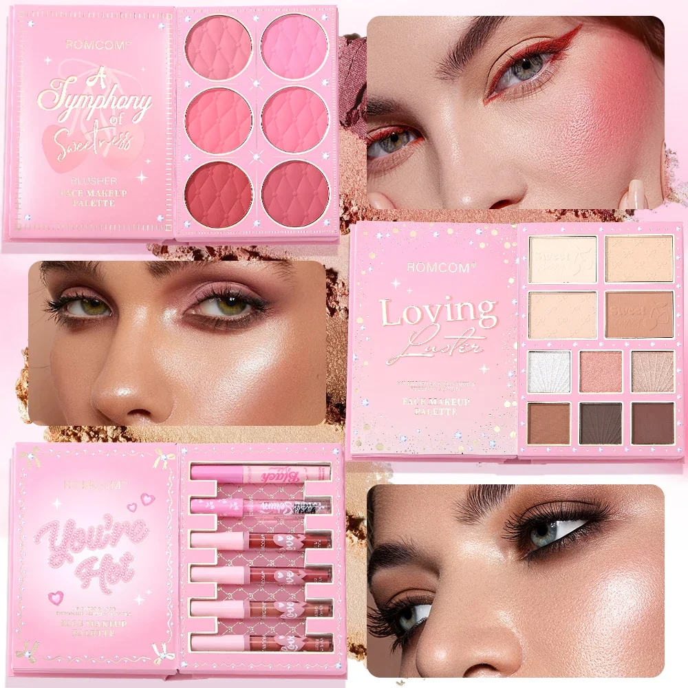 Libro magico per il trucco all-in-one da 5 pagine: kit completo con ombretto multi-ombra, fard, evidenziatore, contorno e lucidalabbra lucido