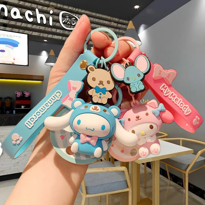 Kawaii مرحبا كيتي الشكل المفاتيح مفتاح قلادة عصابة دمية حقيبة حلية اكسسوارات الفضاء سلسلة أنيمي الإبداعية الفتيات الهدايا