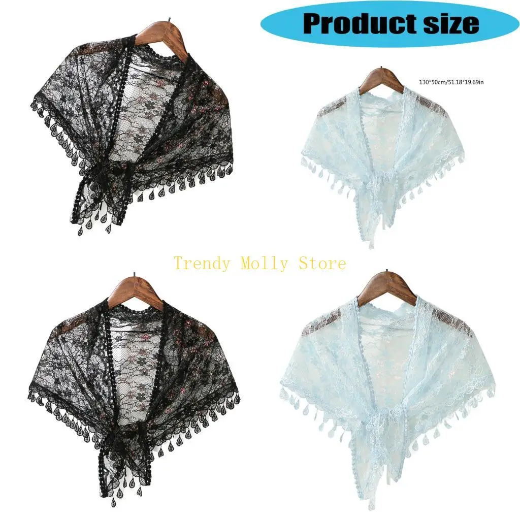 

N5KB Lace Fringe Headscarf Breathable Lightweight Covering for Daily Wear Travel